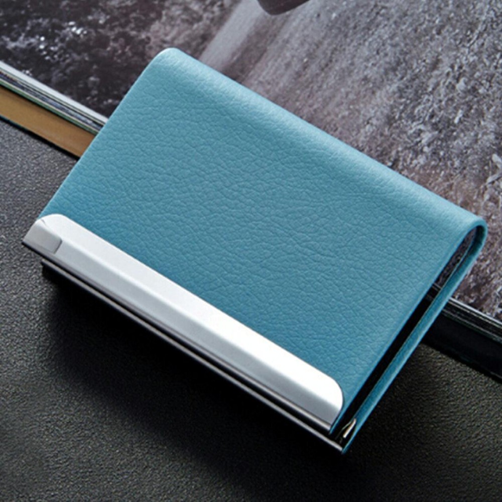 Lichi texture Business Card Holder Credit Card ID Case Holder(Blue)