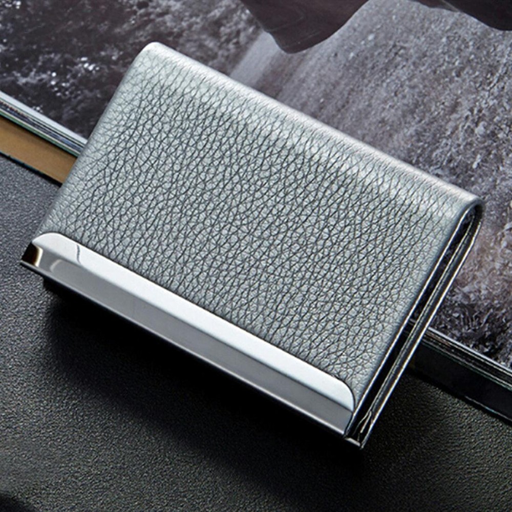 Lichi texture Business Card Holder Credit Card ID Case Holder(Silver)