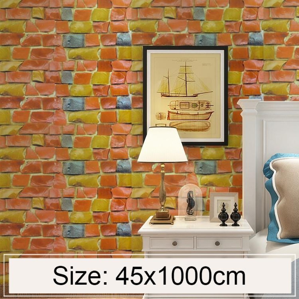 Colored Stone Creative 3D Stone Brick Decoration Wallpaper Stickers Bedroom Living Room Wall Waterproof Wallpaper Roll, Size: 45 x 1000cm