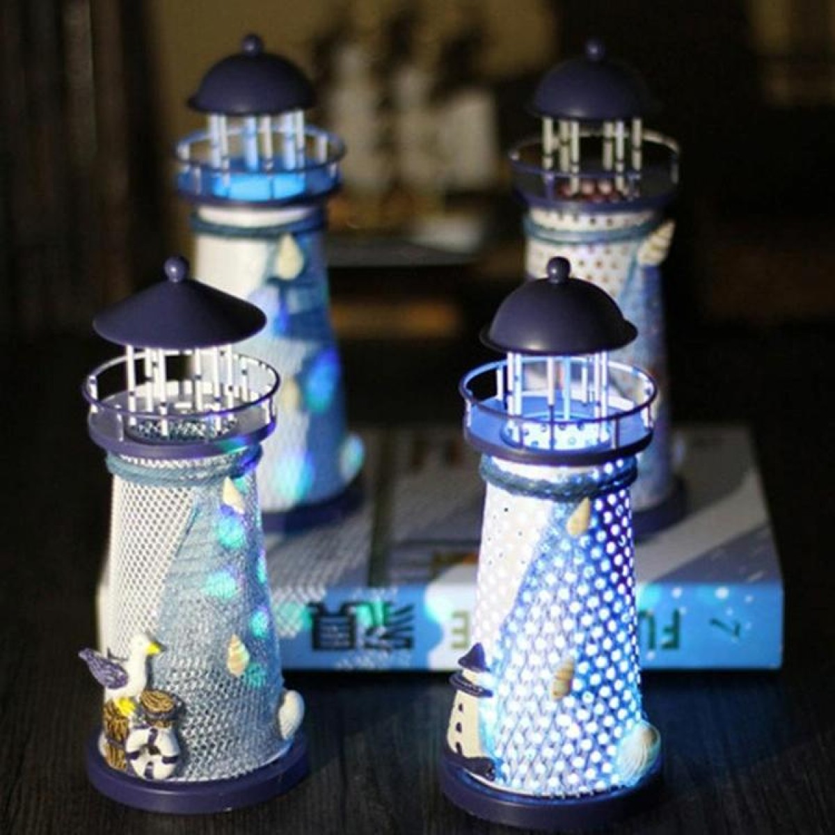 Creative Mediterranean Style Iron Handmade Flash Lighthouse, Random Style Delivery, Size: 18.5*7.5cm
