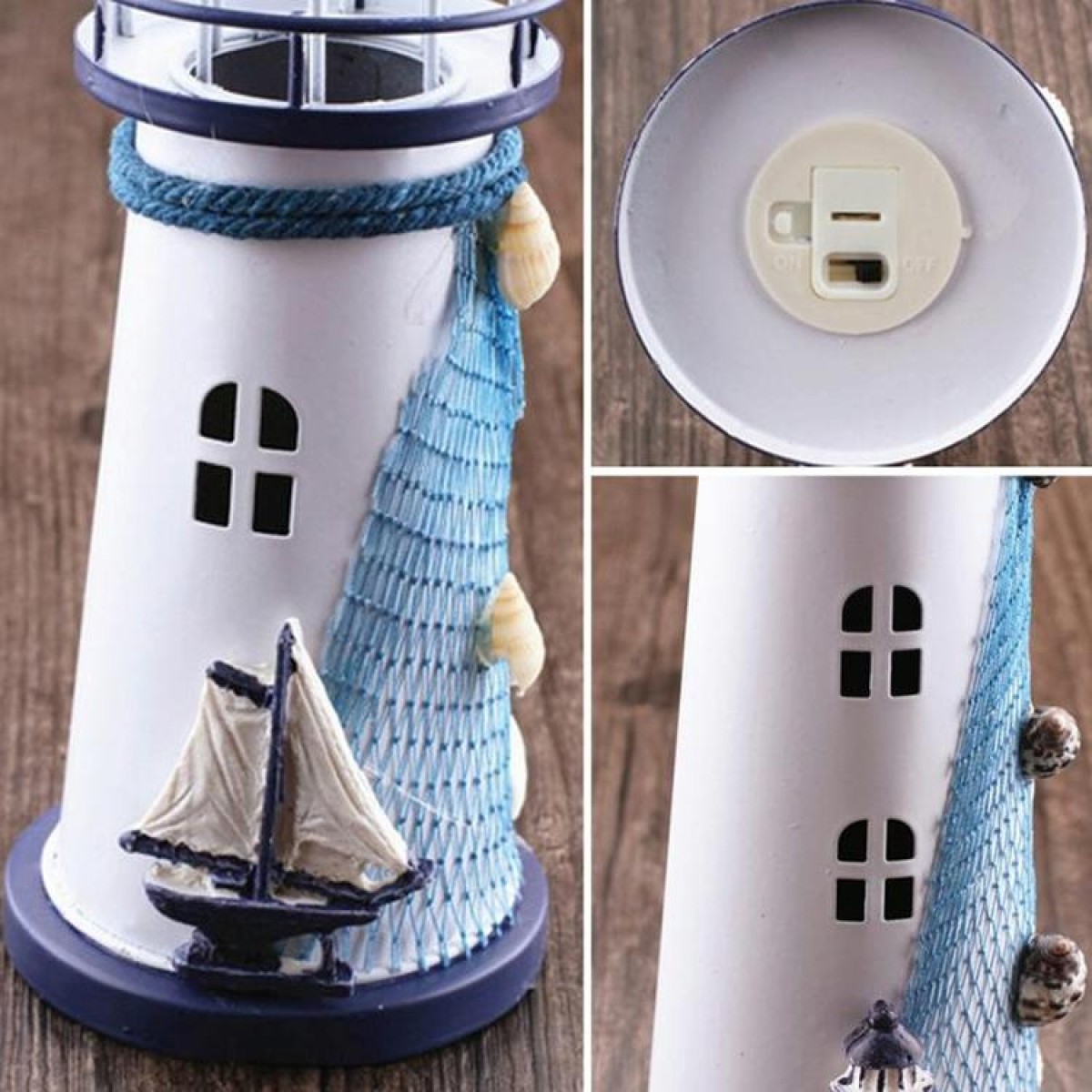 Creative Mediterranean Style Iron Handmade Flash Lighthouse, Random Style Delivery, Size: 28.5*9.5cm
