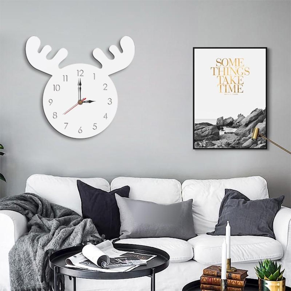 Deer Head Pattern Creative Living Room Decorative Wall Clock (White)