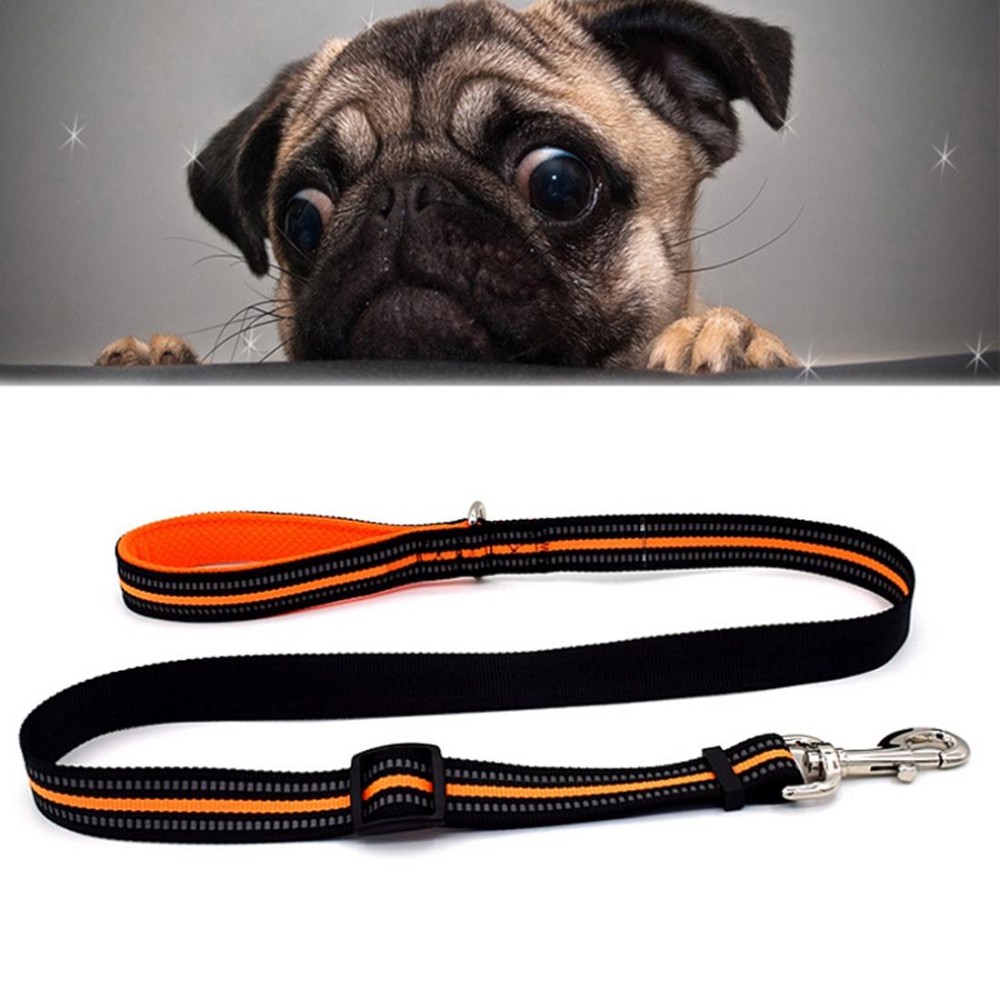 Pet Dogs Nylon Night Reflective Breathable Handheld Traction Lead Leash, Size: M, Adjustable Range: 2.5*(100-140cm)(Orange)