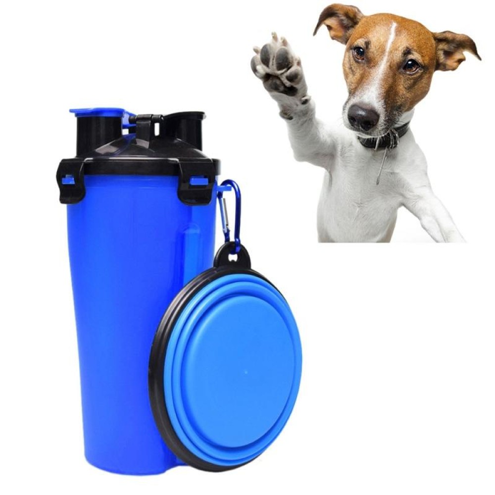 Pet Outdoor Portable Dual-use Water and Food Cup with A Folding Bowl (Blue)