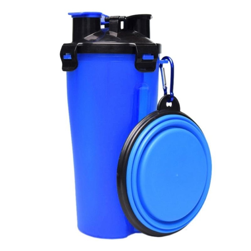 Pet Outdoor Portable Dual-use Water and Food Cup with A Folding Bowl (Blue)