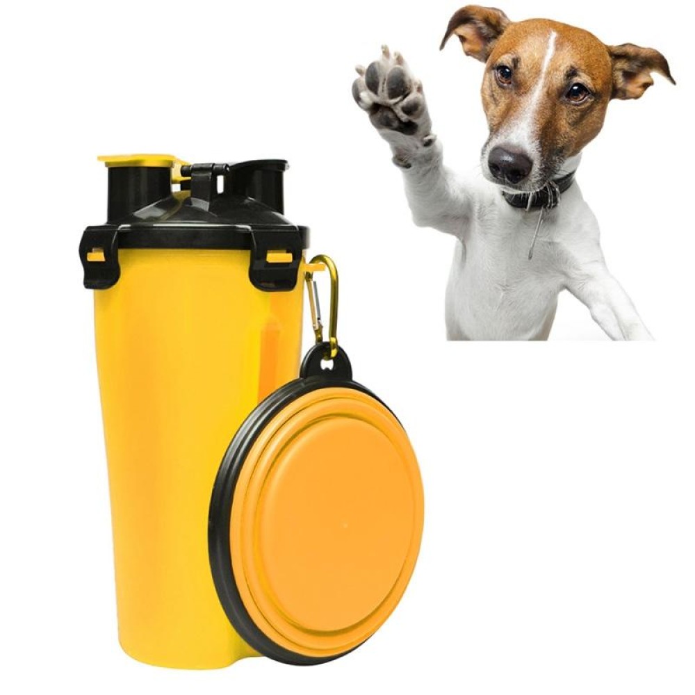 Pet Outdoor Portable Dual-use Water and Food Cup with A Folding Bowl (Yellow)