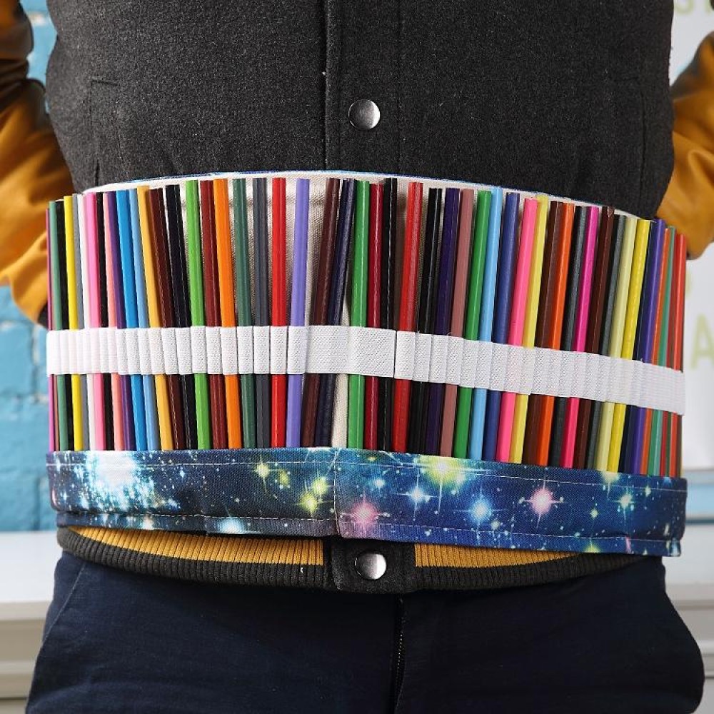 72 Slots Cosmic Galaxy Print Pen Bag Canvas Pencil Wrap Curtain Roll Up Pencil Case Stationery Pouch