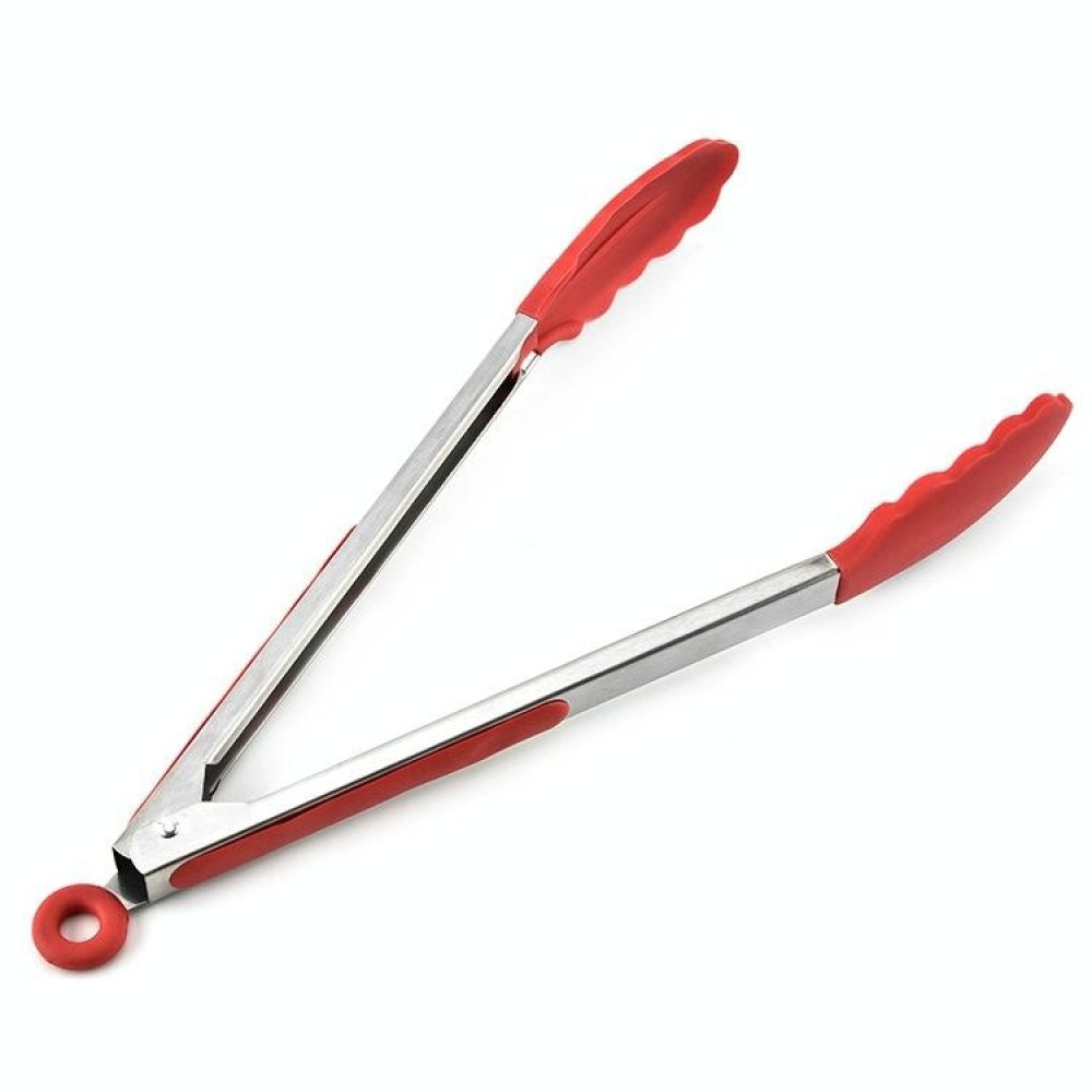 9 inch Silicone Non-slip Food Bread Barbecue BBQ Clip Tongs Kitchen Tools(Red)