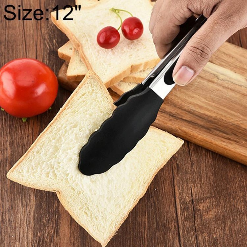 12 inch Silicone Non-slip Food Bread Barbecue BBQ Clip Tongs Kitchen Tools(Black)
