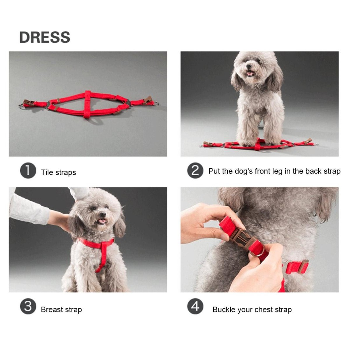 Pet Dog Collar + Harness + Leash Three Sets, L, Harness Chest Size: 57-90cm, Collar Neck Size: 40-64cm, Pet Weight: 35kg Below (Magenta)