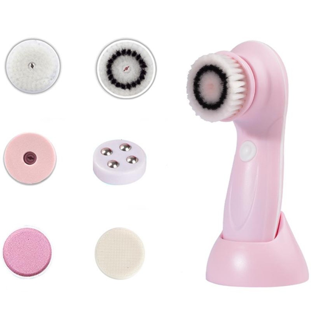 6 in 1 USB Charging Electronic Cleaning Face Beauty Instrument Pores Nose Blackhead Facial Cleansing Brush(Pink)