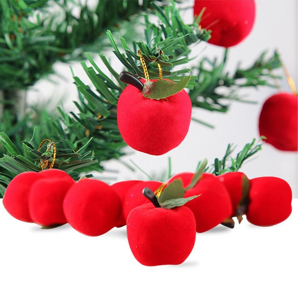 6 in 1 3.6cm Christmas Tree Decoration Red Apple Hang Ornament with Lanyard