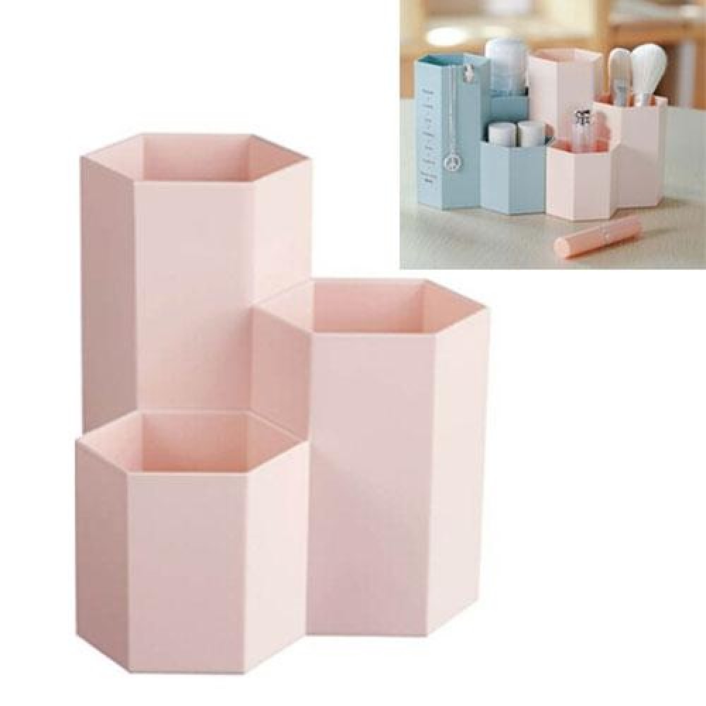 Creative Hexagon Pen Holder Stationery Cosmetics Storage Box(Pink)