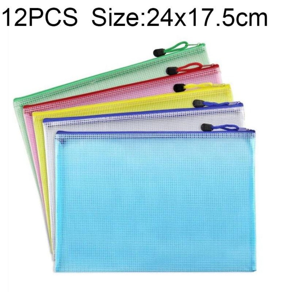 12 PCS Zipper Plastic Mesh Stationery Bag, Random Color Delivery (A5, Size: 24x17.5cm)