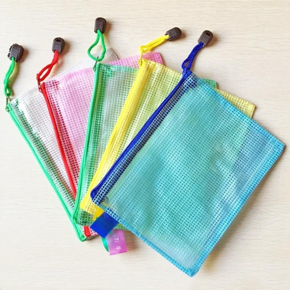 Zipper Plastic Mesh Stationery Bag, Random Color Delivery (B5, Size: 28x21cm)