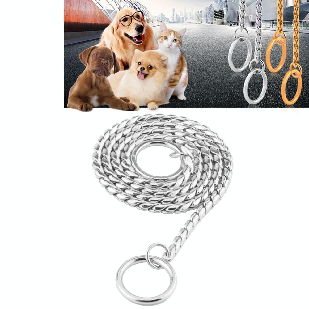 Pet Collars Pet Neck Strap Dog Neckband Snake Chain Dog Chain  Solid  Metal Chain Dog Collar，Length:35cm(Silver)