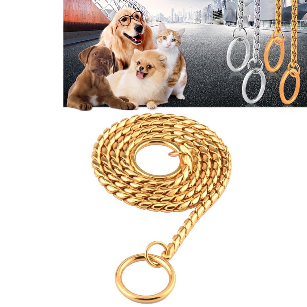 Pet Collars Pet Neck Strap Dog Neckband Snake Chain Dog Chain  Solid  Metal Chain Dog Collar，Length:55cm (Gold)