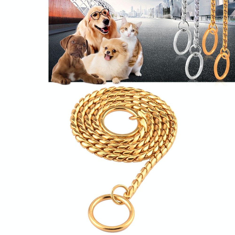 Pet Collars Pet Neck Strap Dog Neckband Snake Chain Dog Chain  Solid  Metal Chain Dog Collar，Length:60cm (Gold)