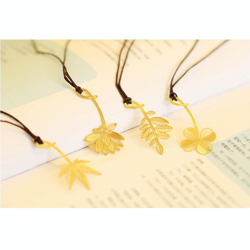 4 PCS Office Supplies Stationery Cute Gold Metal Bookmark Plants Paper Clip for Book, Random Style Delivery