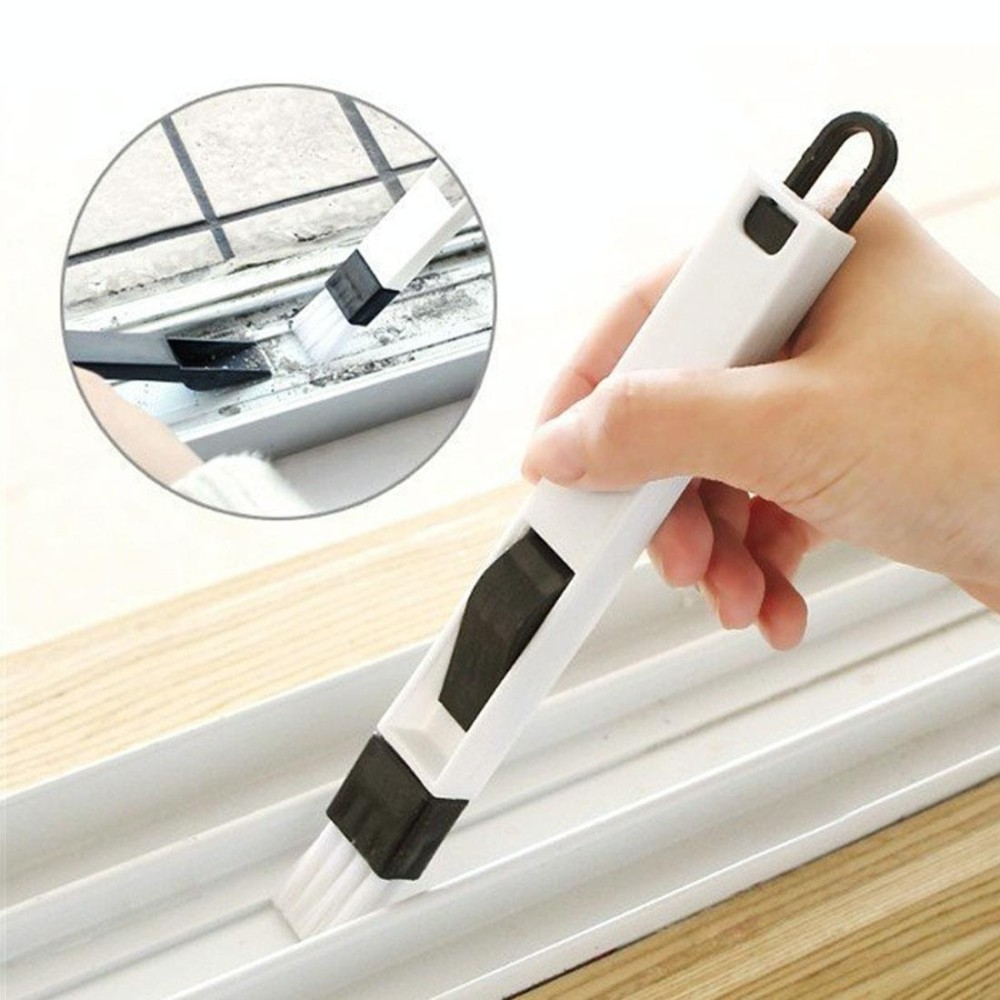 Multipurpose 2-in-1 Detachable Window Door Track Groove Corner Keyboard Slot Cleaning Brush with Dustpan, Random Color Delivery