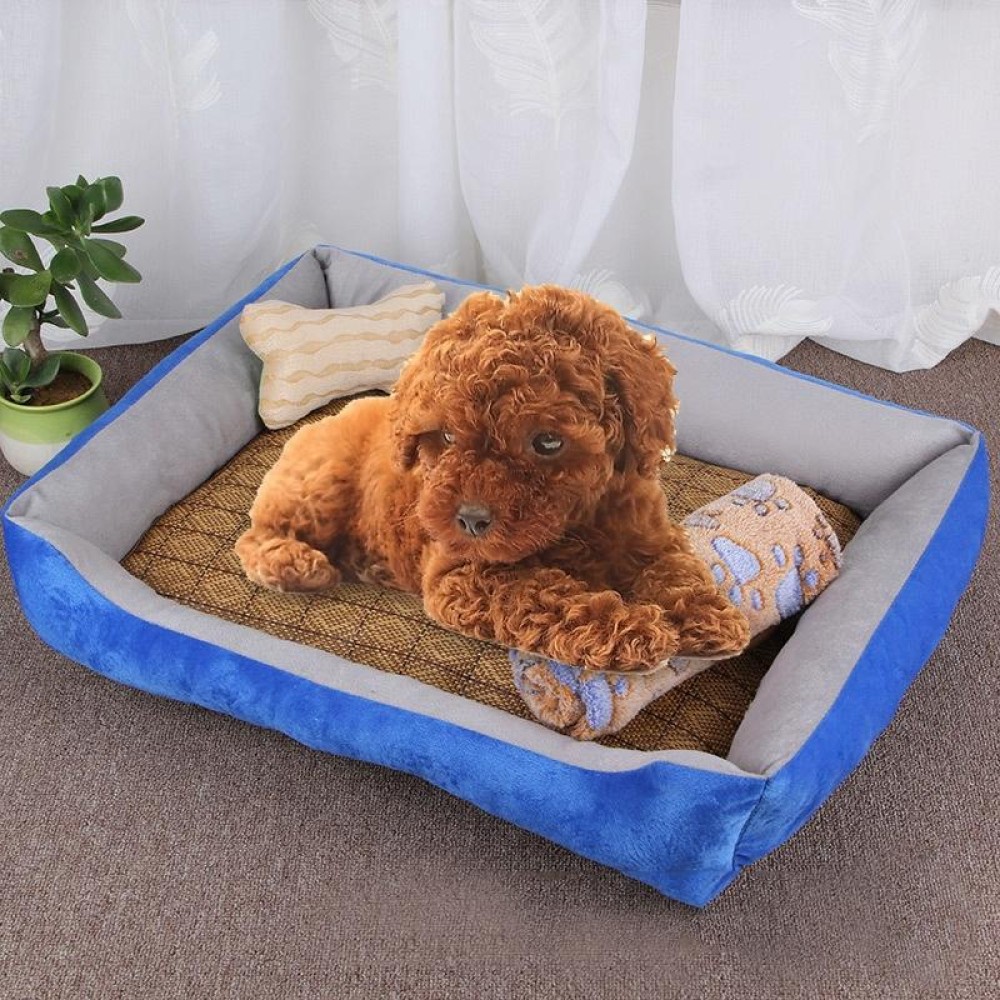 Dog Bone Pattern Big Soft Warm Kennel Pet Dog Cat Mat Blanket, with Rattan Mat & Blanket Size: S, 60×45×15cm (Light Grey)