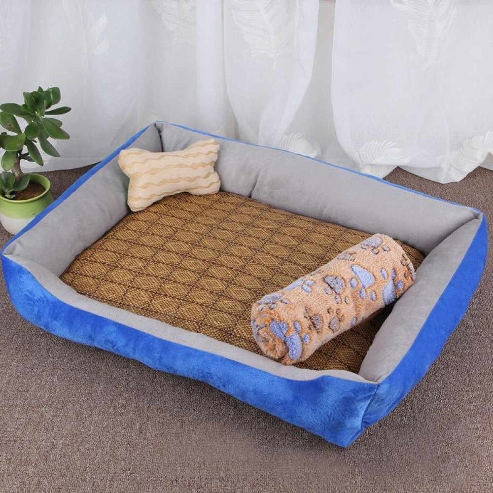 Dog Bone Pattern Big Soft Warm Kennel Pet Dog Cat Mat Blanket, with Rattan Mat & Blanket Size: S, 60×45×15cm (Light Grey)