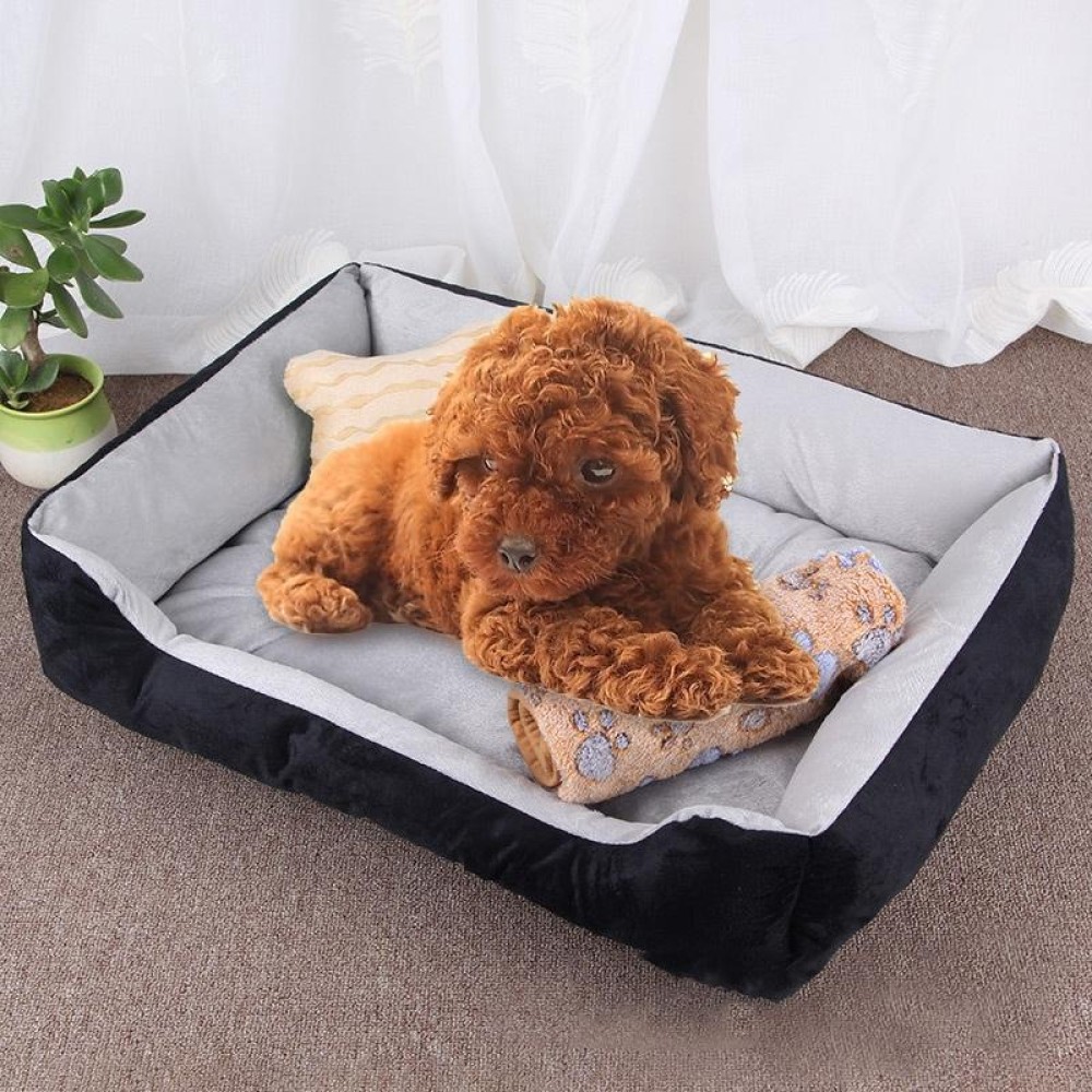 Dog Bone Pattern Big Soft Warm Kennel Pet Dog Cat Mat Blanket, with Blanket Size: L, 80×60×15cm (Black Grey)