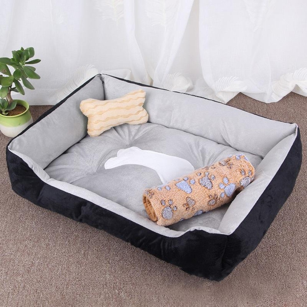 Dog Bone Pattern Big Soft Warm Kennel Pet Dog Cat Mat Blanket, with Blanket Size: L, 80×60×15cm (Black Grey)