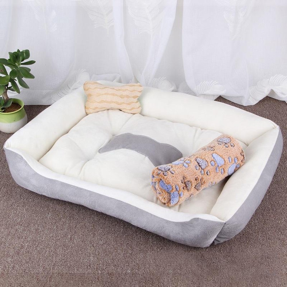 Dog Bone Pattern Big Soft Warm Kennel Pet Dog Cat Mat Blanket, with Blanket Size: L, 80×60×15cm (Grey White)