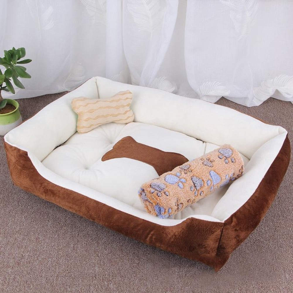 Dog Bone Pattern Big Soft Warm Kennel Pet Dog Cat Mat Blanket, with Blanket Size: L, 80×60×15cm (Brown White)