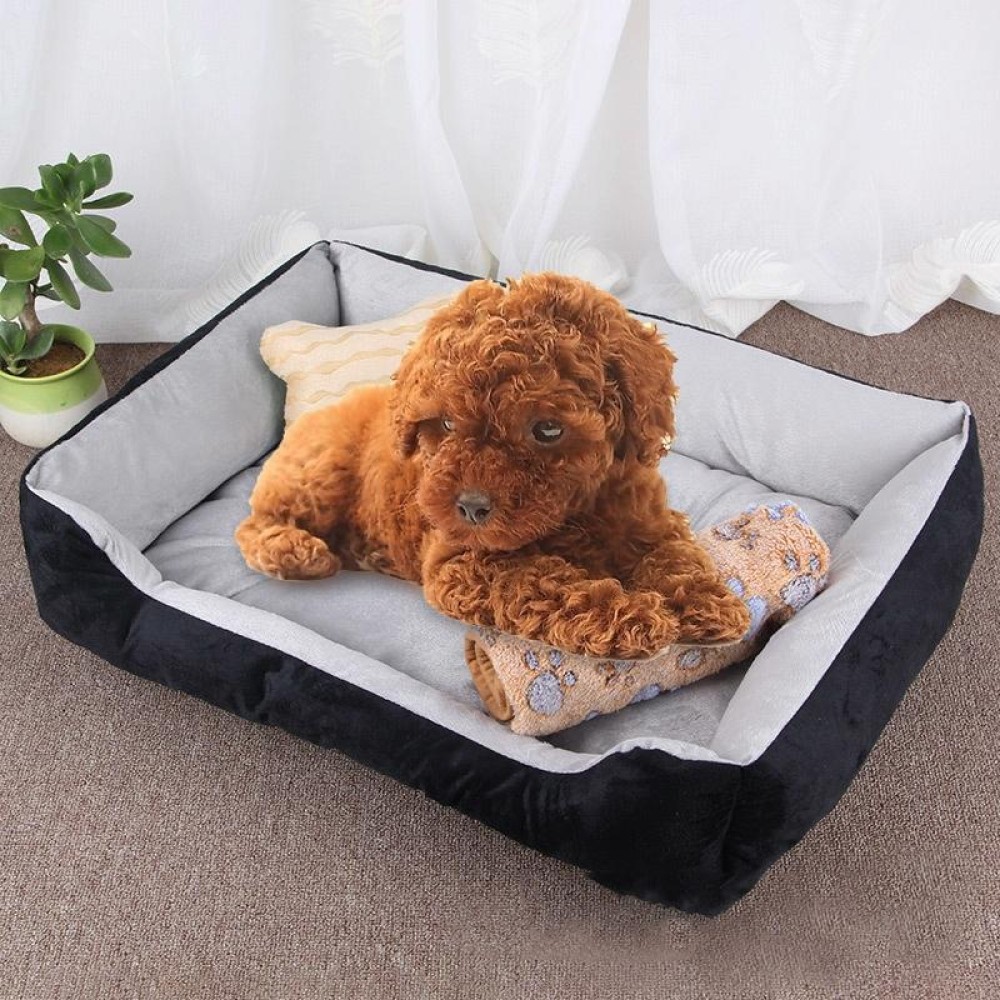 Dog Bone Pattern Big Soft Warm Kennel Pet Dog Cat Mat Blanket, with Blanket Size: M, 70×50×15cm (Black Grey)