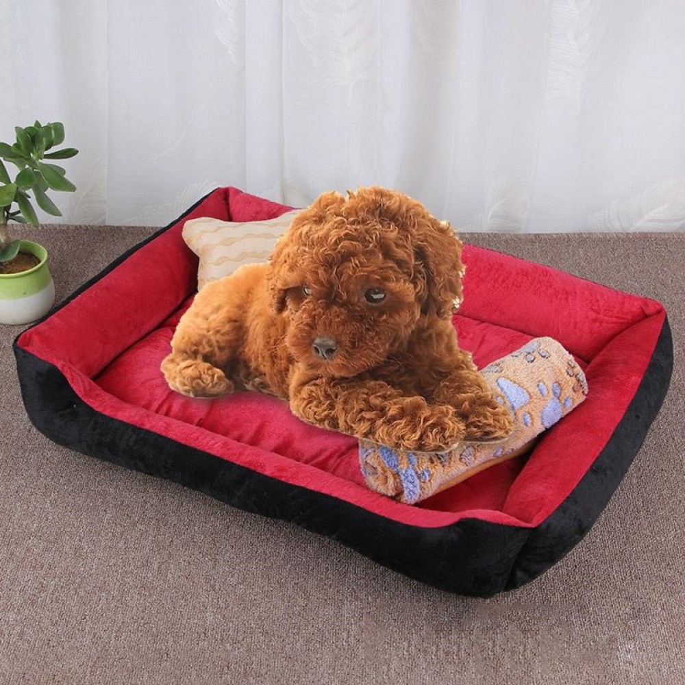 Dog Bone Pattern Big Soft Warm Kennel Pet Dog Cat Mat Blanket, with Blanket Size: M, 70×50×15cm (Black Red)