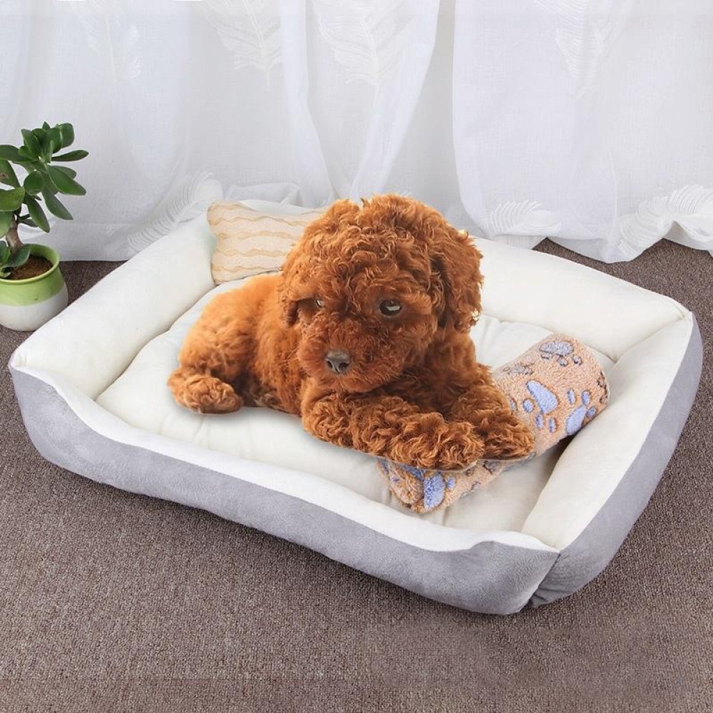 Dog Bone Pattern Big Soft Warm Kennel Pet Dog Cat Mat Blanket, with Blanket Size: M, 70×50×15cm (Grey White)