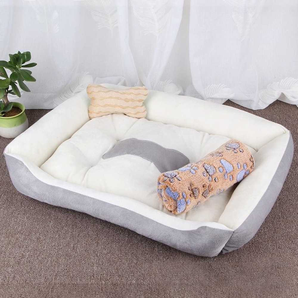 Dog Bone Pattern Big Soft Warm Kennel Pet Dog Cat Mat Blanket, with Blanket Size: M, 70×50×15cm (Grey White)