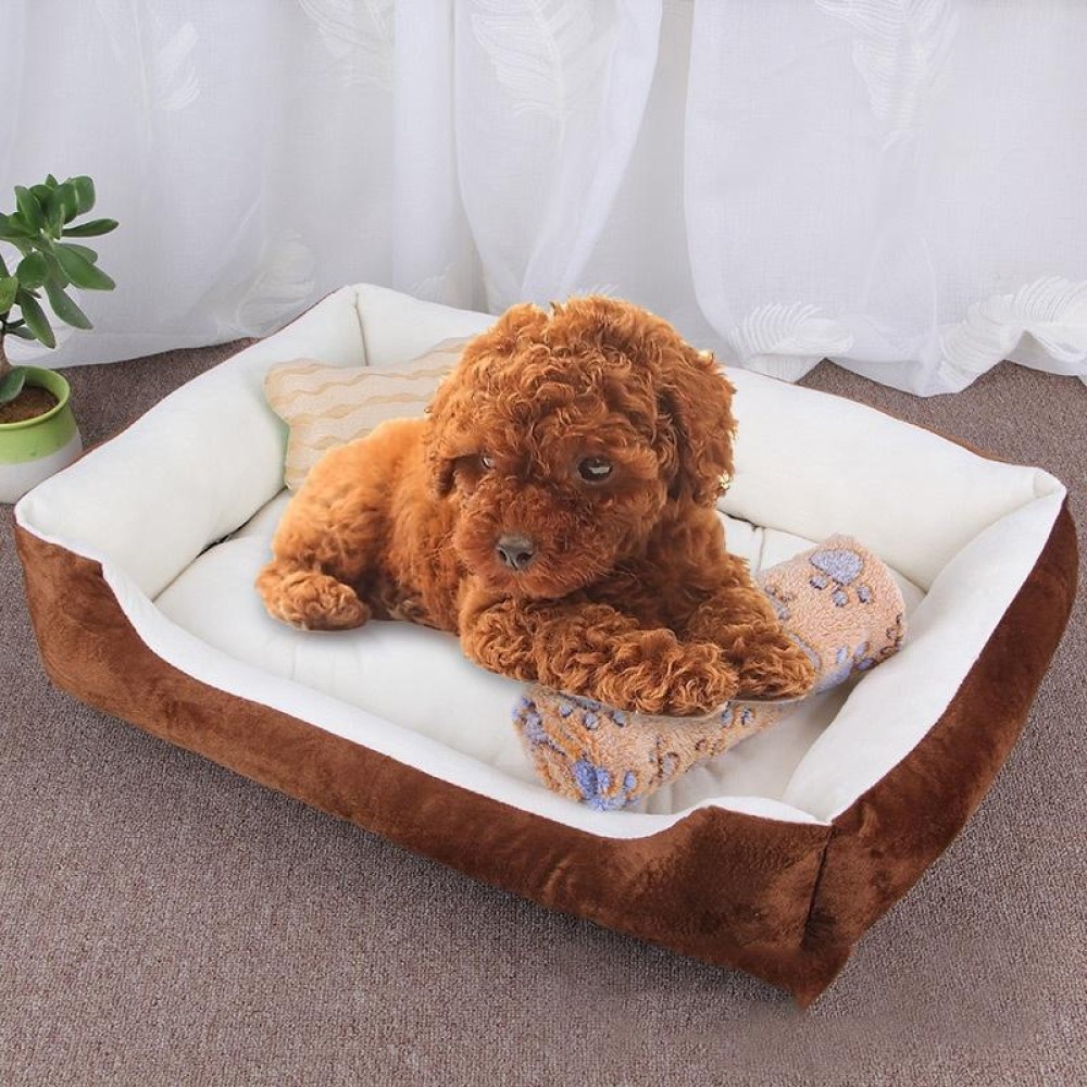 Dog Bone Pattern Big Soft Warm Kennel Pet Dog Cat Mat Blanket, with Blanket Size: M, 70×50×15cm (Brown White)
