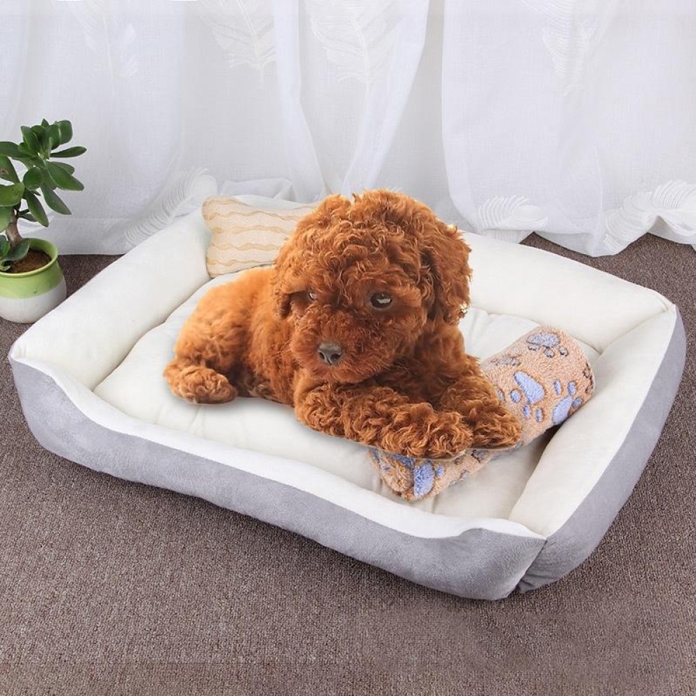 Dog Bone Pattern Big Soft Warm Kennel Pet Dog Cat Mat Blanket, with Blanket Size: S, 60×45×15cm (Grey White)
