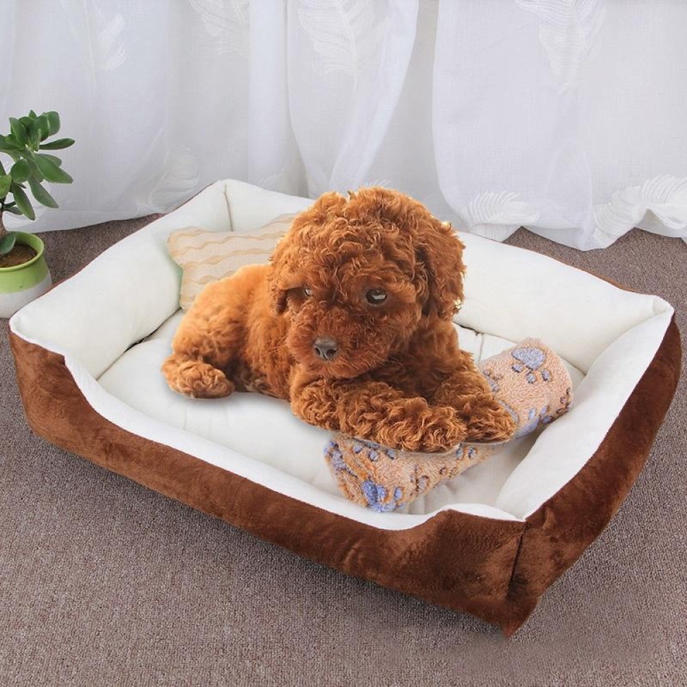 Dog Bone Pattern Big Soft Warm Kennel Pet Dog Cat Mat Blanket,  with Blanket Size: XL, 90×70×15cm (Brown White)