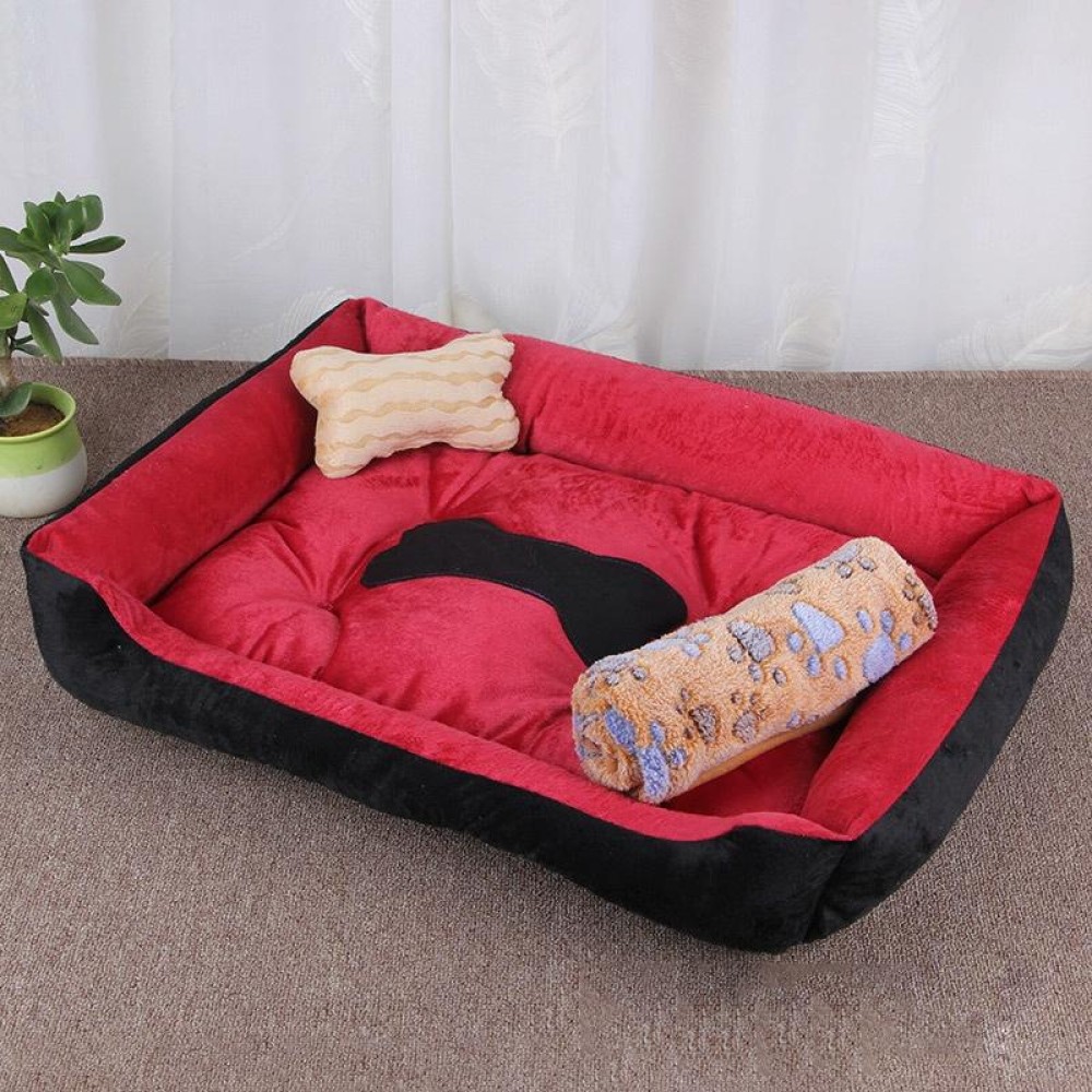 Dog Bone Pattern Big Soft Warm Kennel Pet Dog Cat Mat Blanket, with Blanket Size: XS, 50×40×15cm (Black Red)