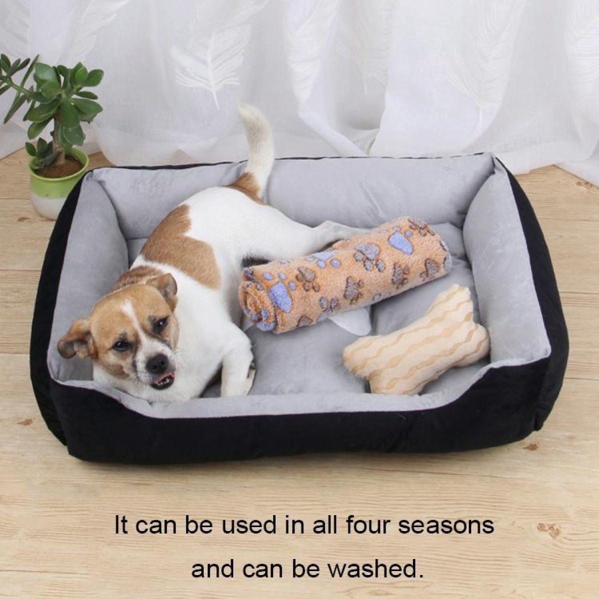 Dog Bone Pattern Big Soft Warm Kennel Pet Dog Cat Mat Blanket,with Rattan Mat Size: XXS, 45×30×15cm (Brown White)