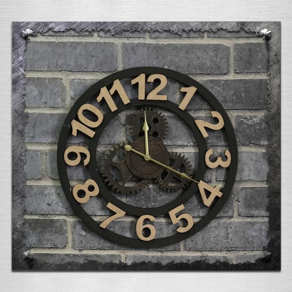 Originality American Industrial Style Wood Vintage Old Gear Wall Clock (Gold)