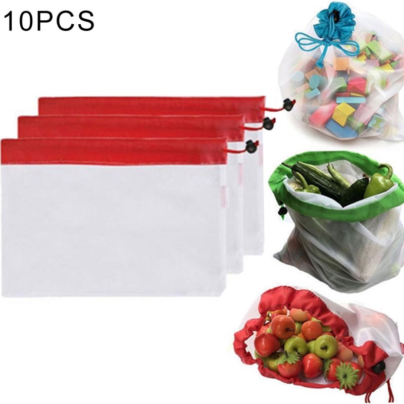 10 PCS Double-Stitched Strength Reusable Fruit Sandwich Pouch Mesh Storage Bags, Size: 30cm x 20cm, Random Color Delivery