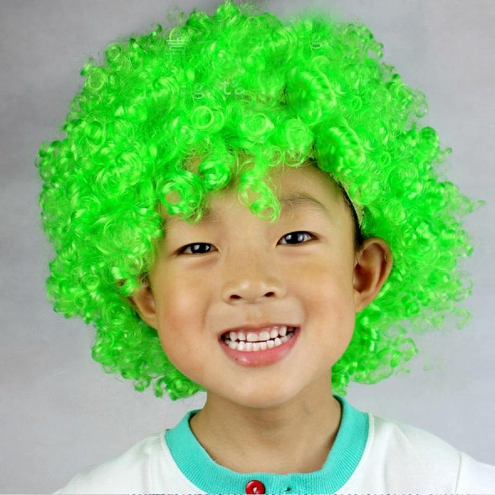 Colorful Wild-Curl Up Crown Party Cosplay Headwear Wavy Short Polyester Yarn Made Wigs For Adult And Child(Green)