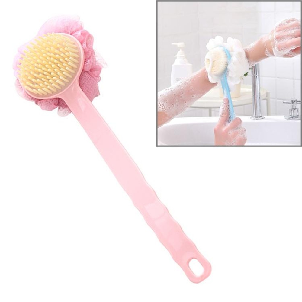 2 In 1 Multi-function Soft Hair Long Handle Bath Ball Body Brush (Pink)