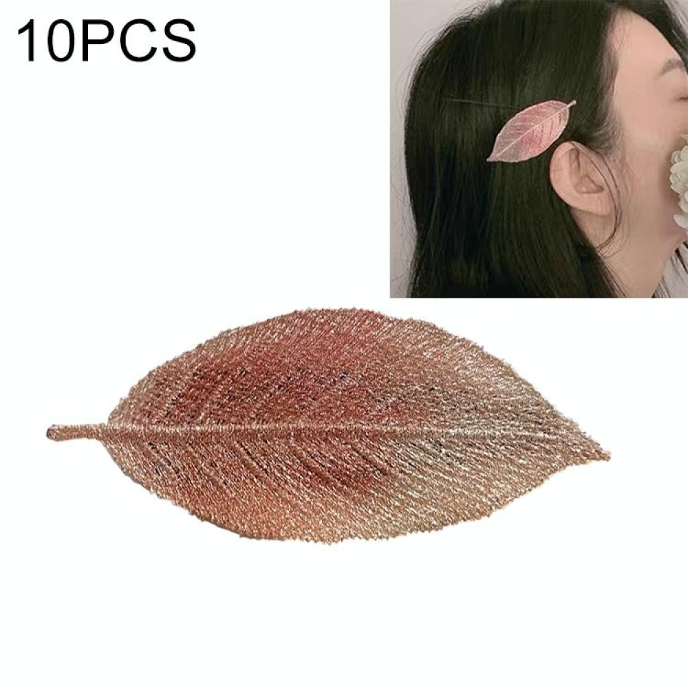 10 PCS Girls Fresh Gradient Leaf Hairpin BB Bangs Clips Hair Accessories (Pink)
