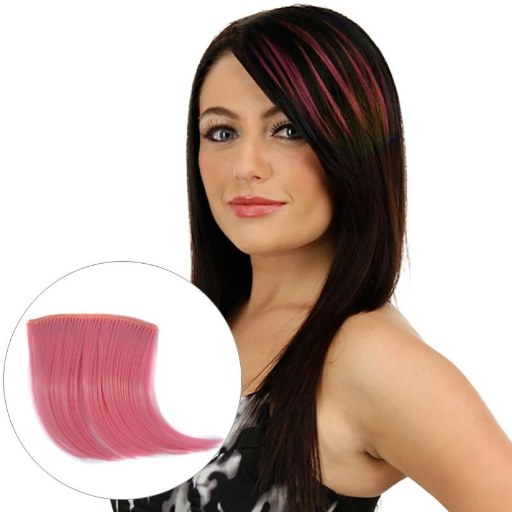 Color Gradient Invisible Seamless Hair Extension Wig Piece Straight Hair Piece Color Bangs Hair Piece(Dark Pink)