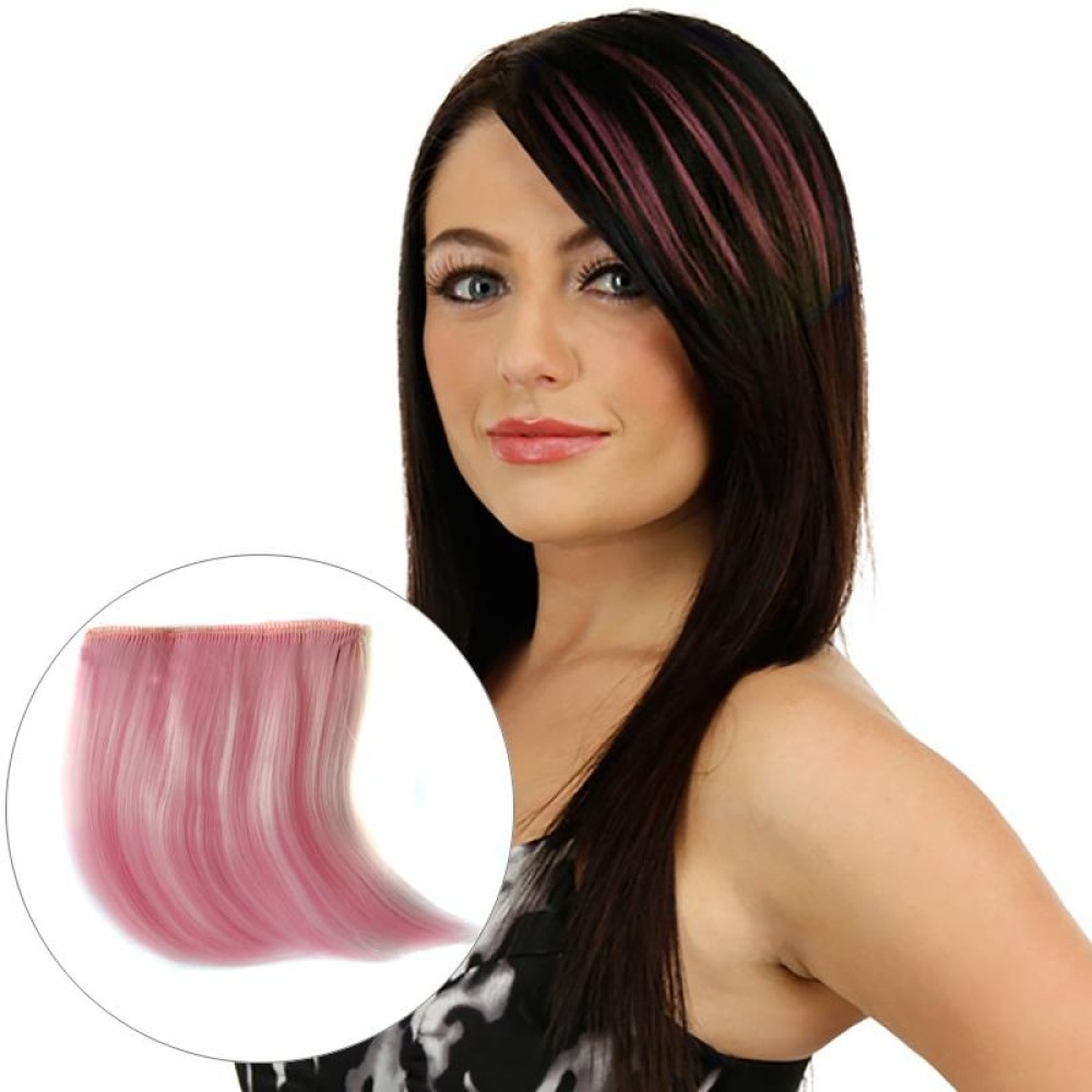 Color Gradient Invisible Seamless Hair Extension Wig Piece Straight Hair Piece Color Bangs Hair Piece(Pink)