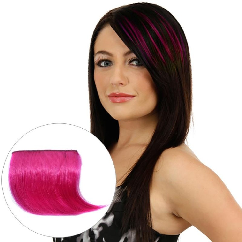 Color Gradient Invisible Seamless Hair Extension Wig Piece Straight Hair Piece Color Bangs Hair Piece(Magenta)