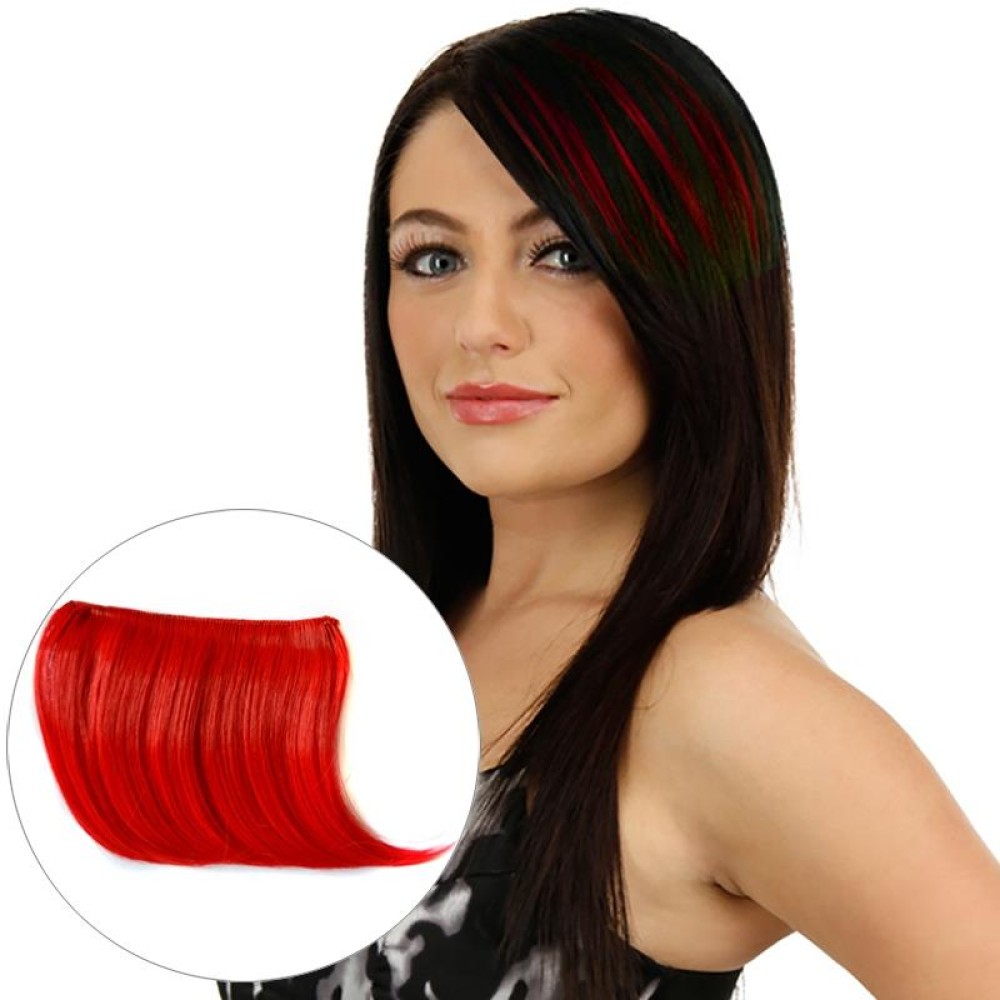 Color Gradient Invisible Seamless Hair Extension Wig Piece Straight Hair Piece Color Bangs Hair Piece(Red)
