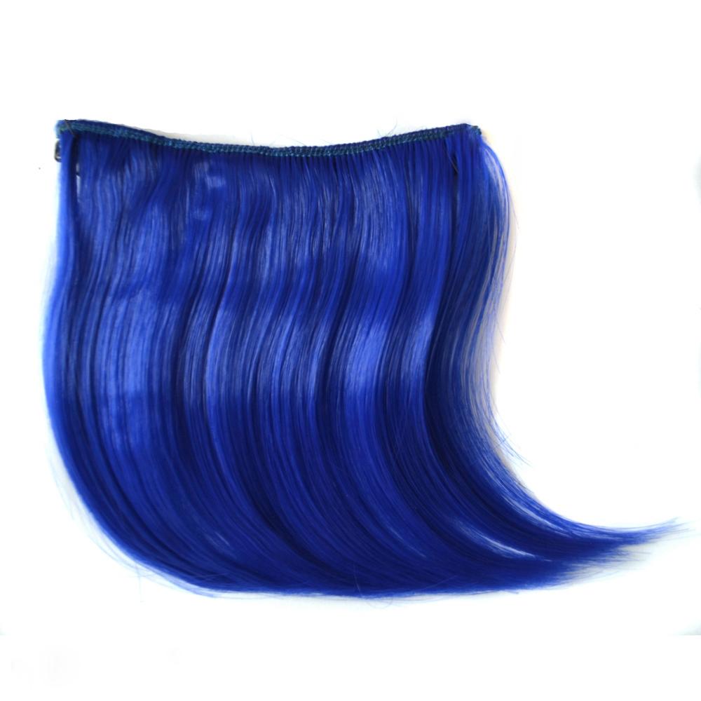 Color Gradient Invisible Seamless Hair Extension Wig Piece Straight Hair Piece Color Bangs Hair Piece(Sapphire Blue)