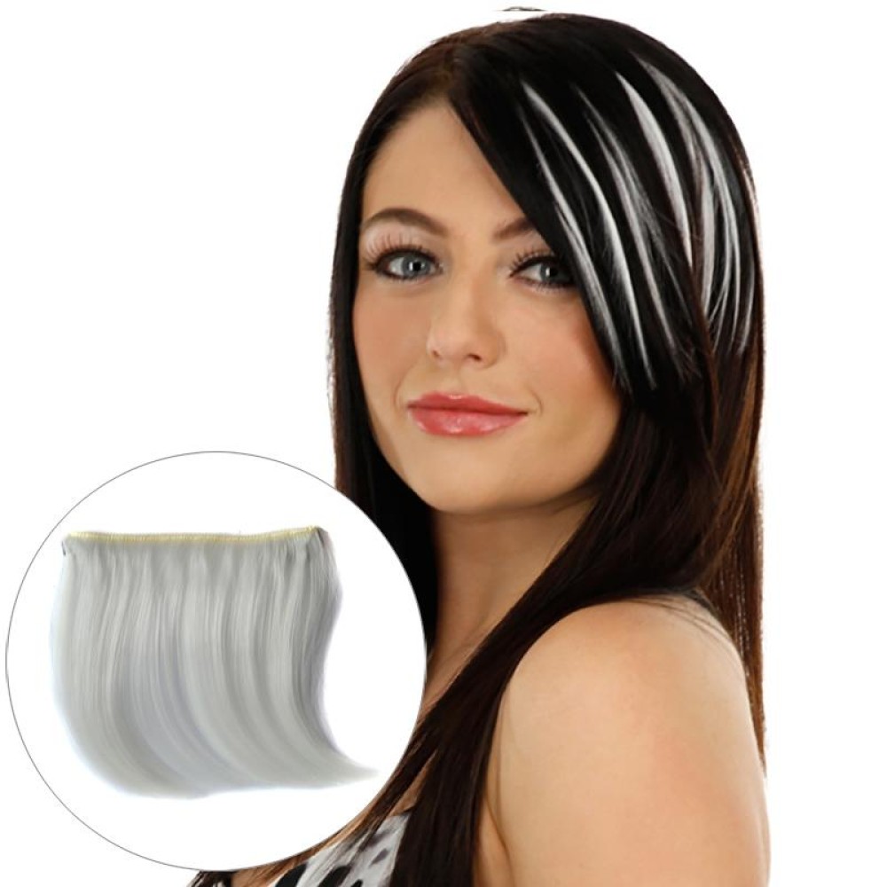 Color Gradient Invisible Seamless Hair Extension Wig Piece Straight Hair Piece Color Bangs Hair Piece(White)